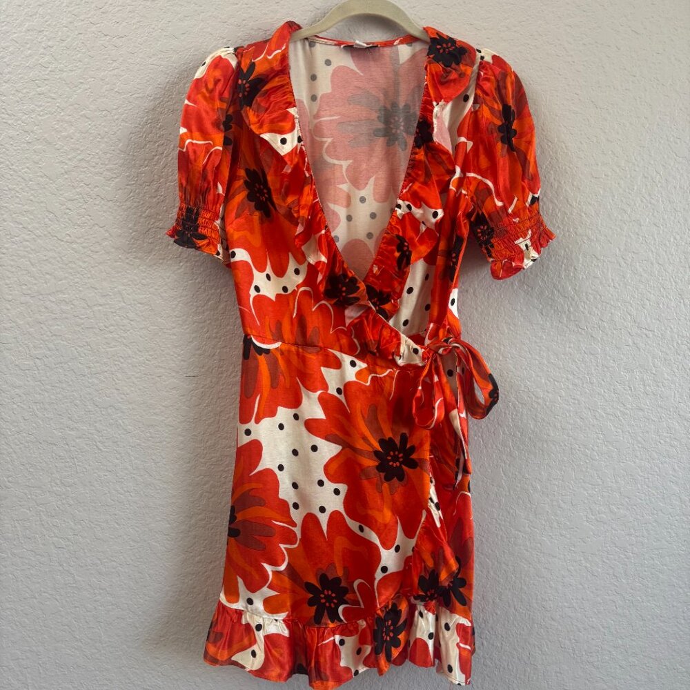 TOPSHOP Poppy Spot Floral Wrap Mini Dress in Red Lyst | Size US 8